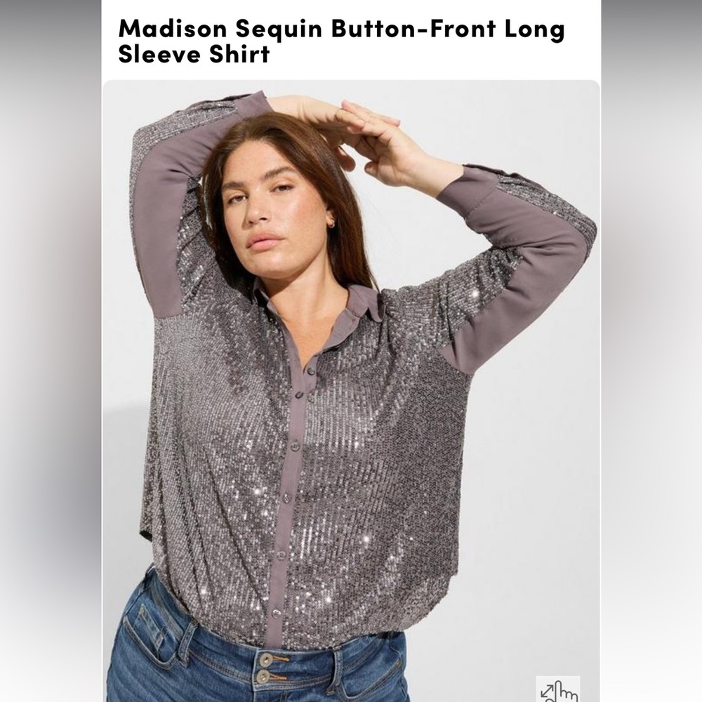 Sequin Button-Front Long Sleeve Shirt Torrid 3X